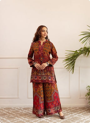 Rust & Maroon Ethnic Print Kurta Set