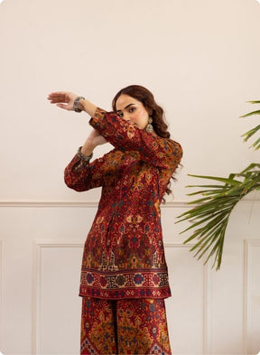 Rust & Maroon Ethnic Print Kurta Set