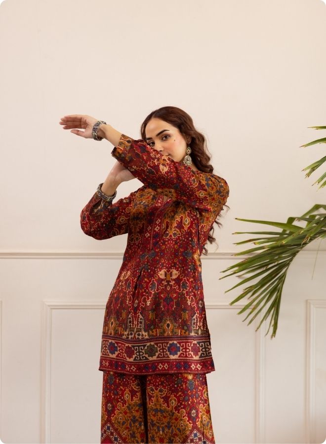 Rust & Maroon Ethnic Print Kurta Set