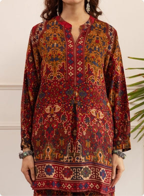 Rust & Maroon Ethnic Print Kurta Set