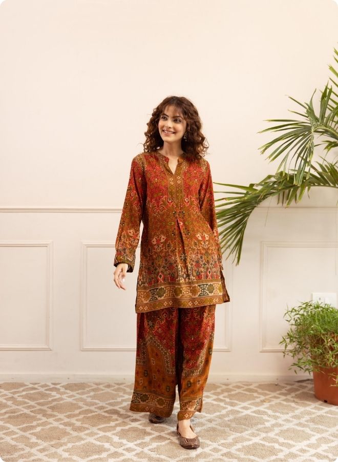 Olive & Pink Ethnic Printed Kurta Set