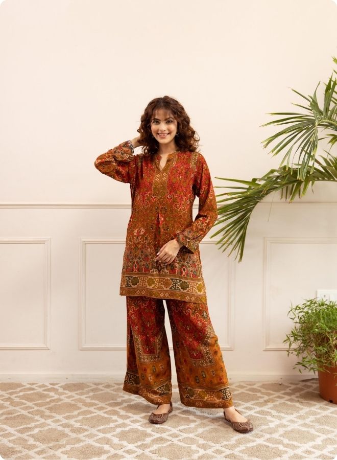 Olive & Pink Ethnic Printed Kurta Set