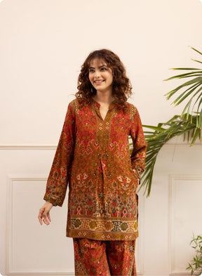 Olive & Pink Ethnic Printed Kurta Set