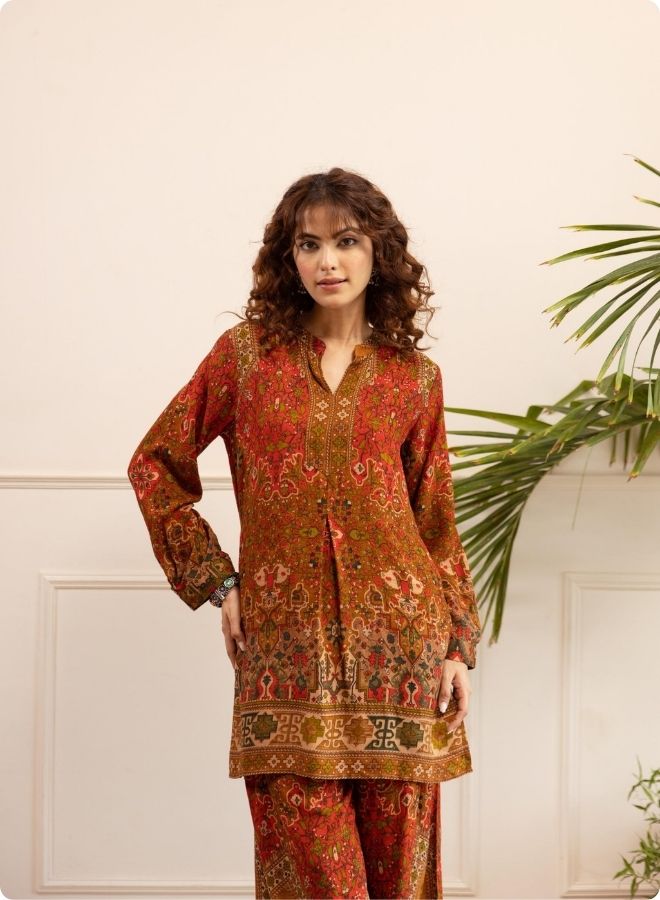 Olive & Pink Ethnic Printed Kurta Set