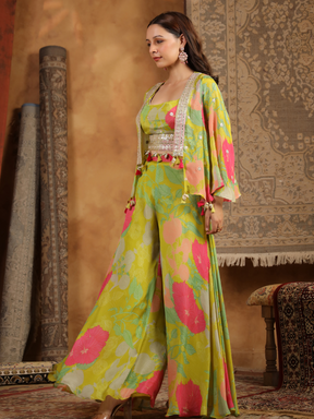 Stunning Lime Green Floral Cape Set