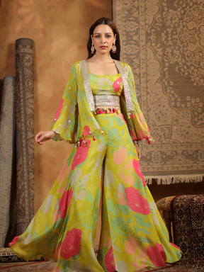 Stunning Lime Green Floral Cape Set