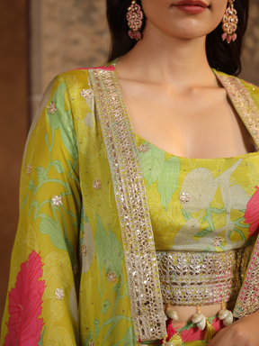Stunning Lime Green Floral Cape Set