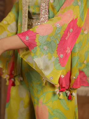 Stunning Lime Green Floral Cape Set
