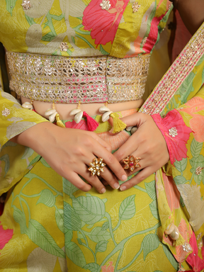 Stunning Lime Green Floral Cape Set