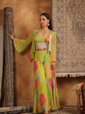 Stunning Lime Green Floral Cape Set