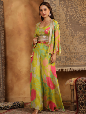 Stunning Lime Green Floral Cape Set