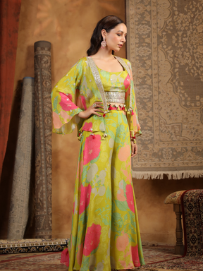 Stunning Lime Green Floral Cape Set