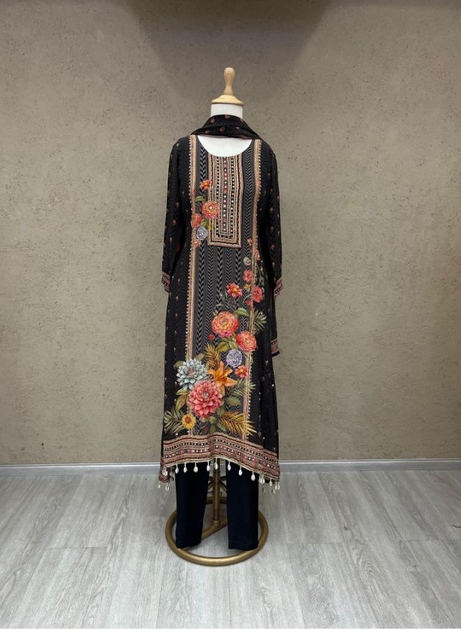 Black Floral Print Ethnic Suit
