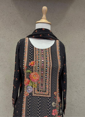 Black Floral Print Ethnic Suit