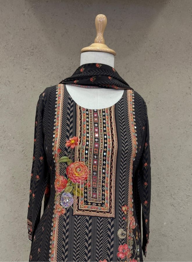 Black Floral Print Ethnic Suit