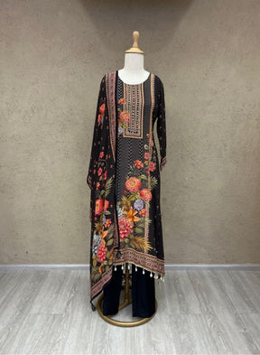 Black Floral Print Ethnic Suit