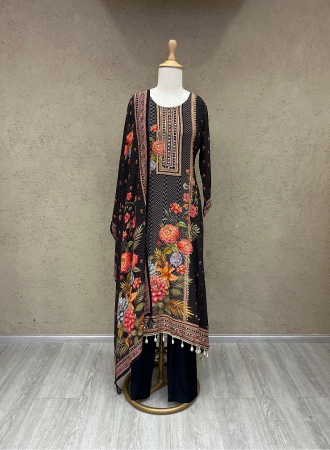 Black Floral Print Ethnic Suit