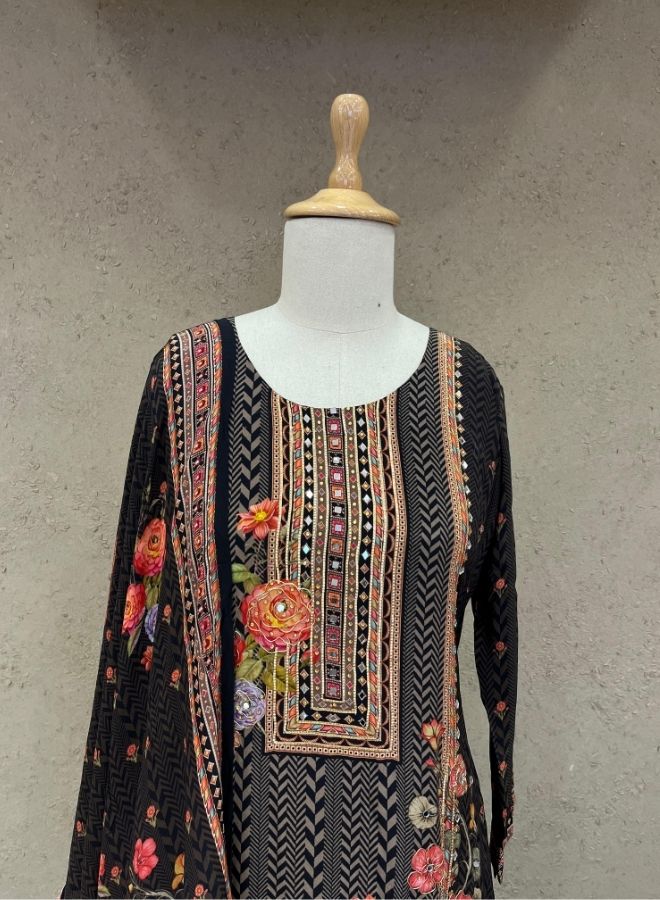 Black Floral Print Ethnic Suit