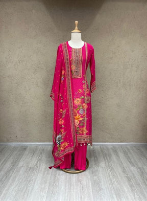 Pink Floral Embellished Suit Set