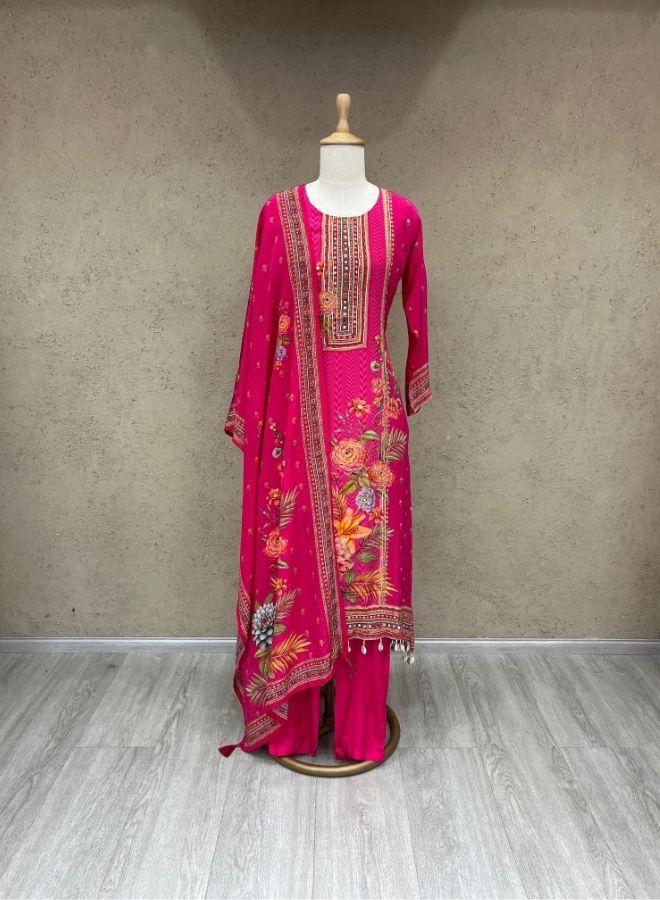 Pink Floral Embellished Suit Set