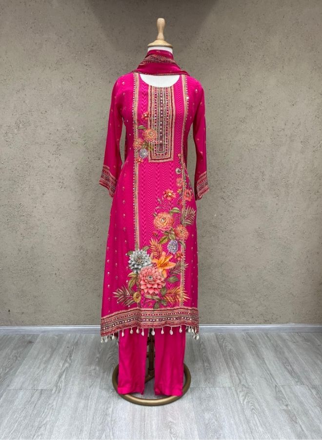 Pink Floral Embellished Suit Set