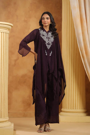 Purple Pearl Embellished Women Co-Ord Set