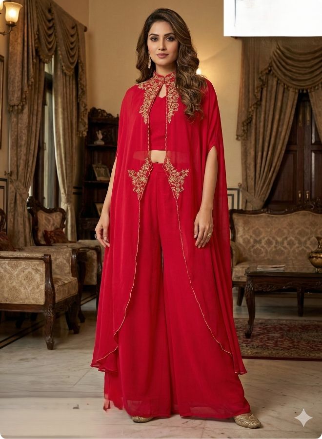 Rani Pink Embroidered Cape Set