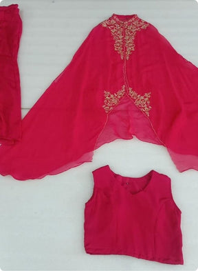 Rani Pink Embroidered Cape Set