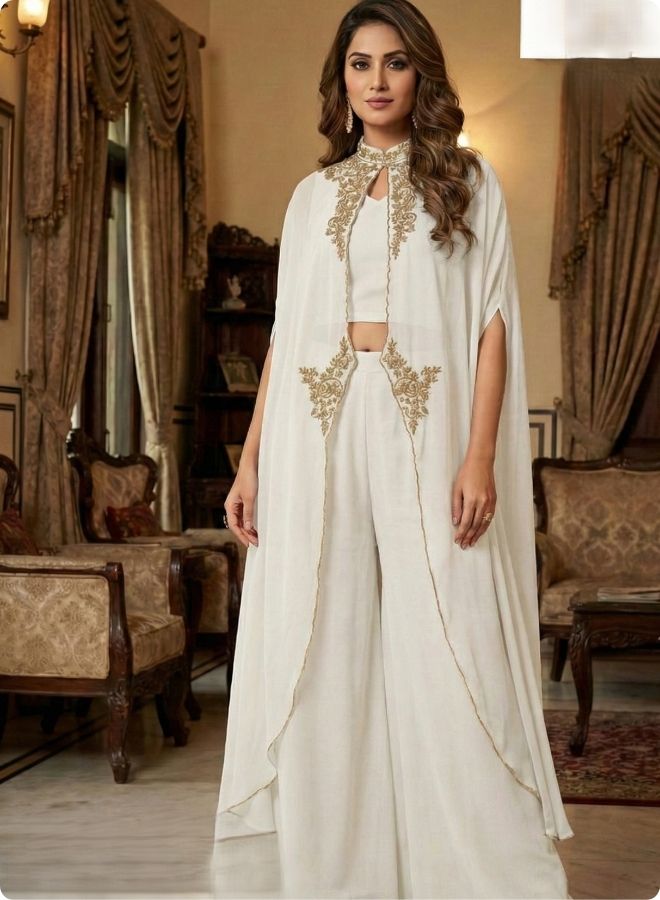 White Embroidered Cape Set