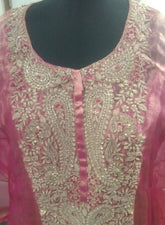 Rani Pink Kaftan with Heavy Silver Embroidery