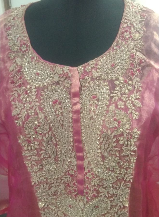 Rani Pink Kaftan with Heavy Silver Embroidery