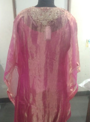 Rani Pink Kaftan with Heavy Silver Embroidery