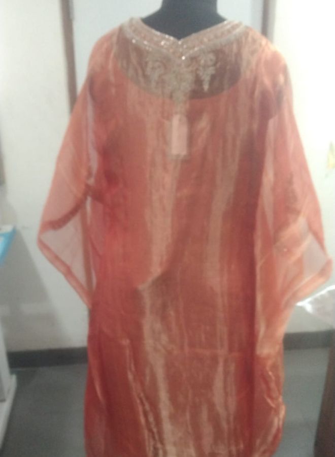 Mustard Kaftan with Intricate Silver Embroidery