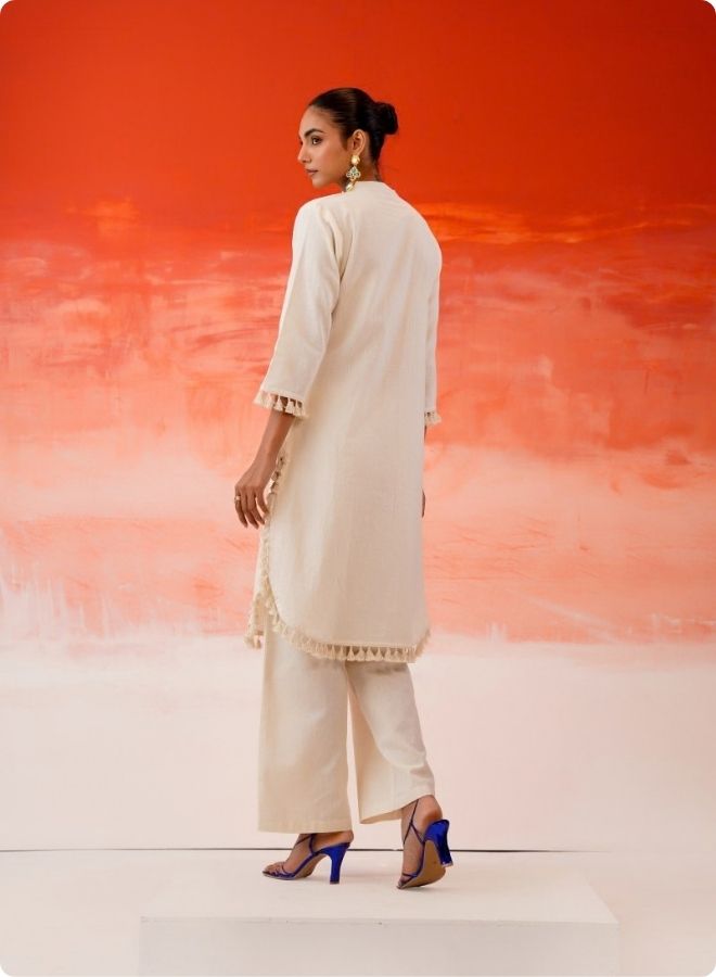 Cream Embroidered Floral Anarkali Kurta Set