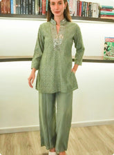 Mehndi Green Mirror Work Co-Ord Set