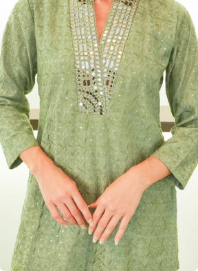 Mehndi Green Mirror Work Co-Ord Set