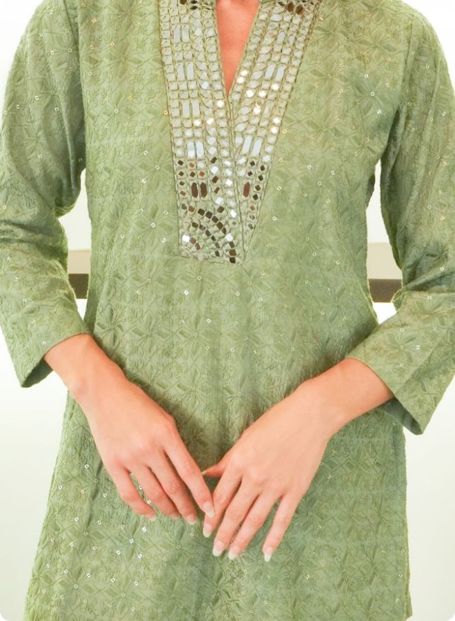 Mehndi Green Mirror Work Co-Ord Set