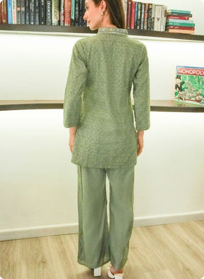 Mehndi Green Mirror Work Co-Ord Set