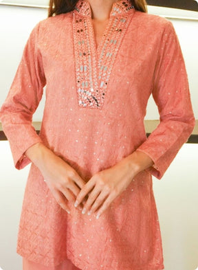 Peach Mirror Work Co-ord set with Embroidered Detailing