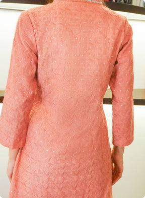 Peach Mirror Work Co-ord set with Embroidered Detailing