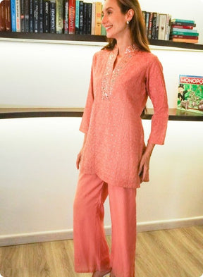 Peach Mirror Work Co-ord set with Embroidered Detailing