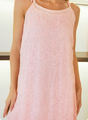 Peach Floral Embroidered Sleeveless Kurti