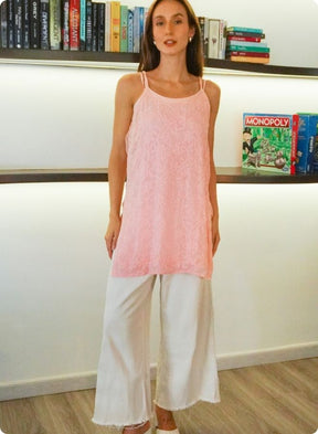 Peach Floral Embroidered Sleeveless Kurti