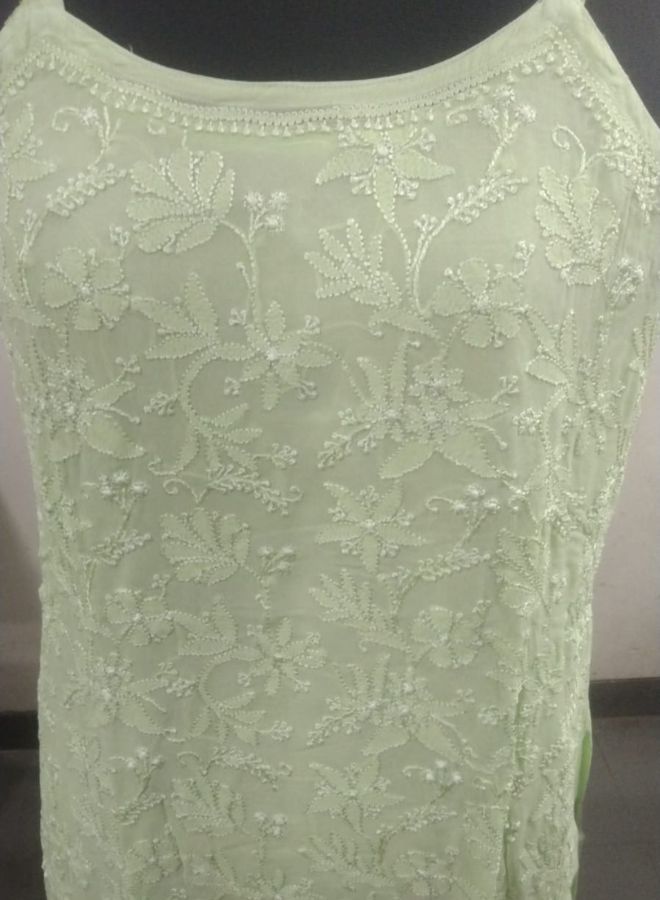 Pista green Floral Embroidered Sleeveless Kurti