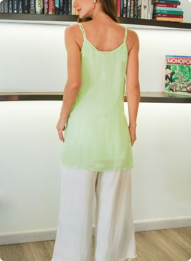 Pista green Floral Embroidered Sleeveless Kurti