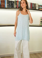 Sky Blue Floral Embroidered Sleeveless Kurti