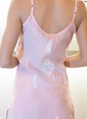 Baby Pink Sleeveless Kurti with White Thread Embroidery