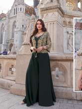 Bottle Green embroidered Palazzo Jacket Set