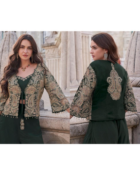 Bottle Green embroidered Palazzo Jacket Set
