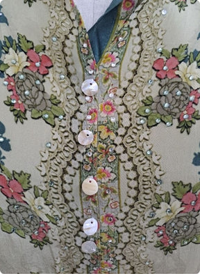 Sea Green Floral Embroidered Kurta Set